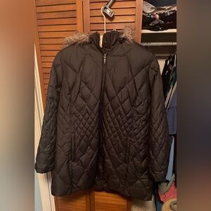 Eddie Bauer Women's Black Puffer Coat with Fur Trim